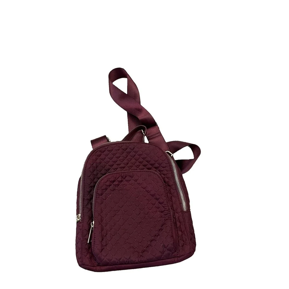 CYNTHIA ROWLEY Mini Backpack Burgundy Quilted NWOT Adjustable Straps 3 Zip UPS